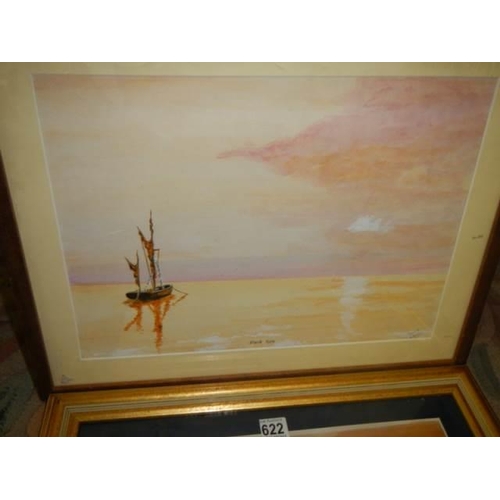 622 - A pair of framed and glazed watercolours featuring boats, COLLECT ONLY.