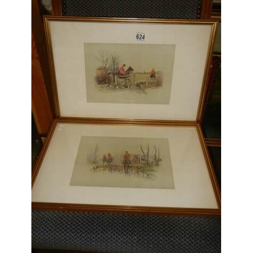 624 - A pair of framed and glazed hunting scenes, COLLECT ONLY.