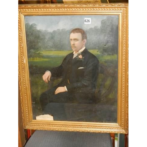 626 - An early 20th century English school overpainted photograph of a gentleman in an open landscape, COL... 