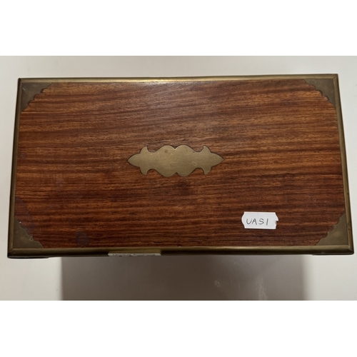 1157 - A teak box with brass inlay 25.5cm x 14cm x 12.5cm