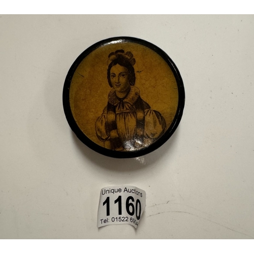 1160 - A laquered wooden trinket box with portrait to lid diameter 7cm