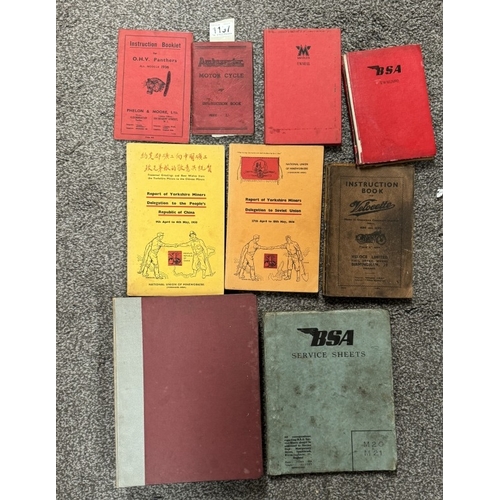 1197 - A quantity of vitage motorcycle instruction books including Scott Flyer Squirrel Matchless, BSA, Vel... 