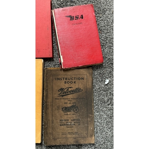 1197 - A quantity of vitage motorcycle instruction books including Scott Flyer Squirrel Matchless, BSA, Vel... 