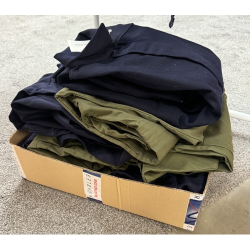 1231 - A large collection of Navy uniforms including A Naval uniform, Shirts, tops, trousers, coveralls, HM... 