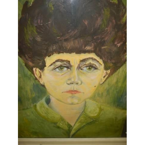 629 - A framed and glazed oil on paper painting of Woman in green top signed T Finch  COLLECT ONLY.