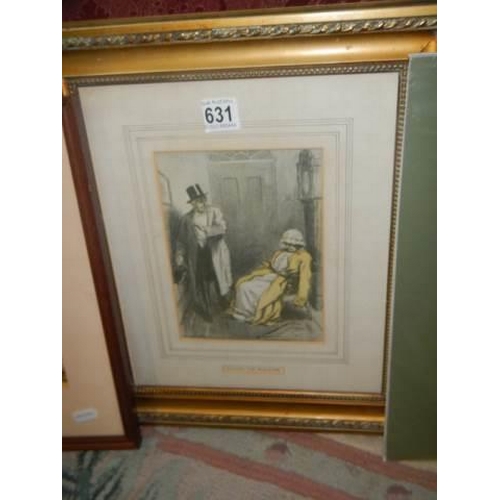 631 - Two interesting framed and glazed old prints and an unframed example. COLLECT ONLY.