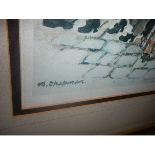 634 - Two framed and glazed prints signed M Chapman. COLLECT ONLY.