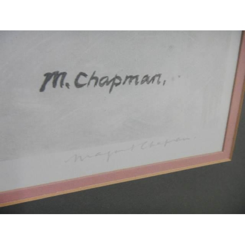 634 - Two framed and glazed prints signed M Chapman. COLLECT ONLY.