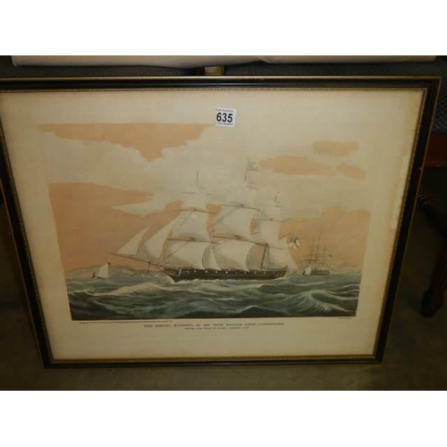 635 - An old framed and glazed engraving seascape by Rasenberg. COLLECT ONLY.