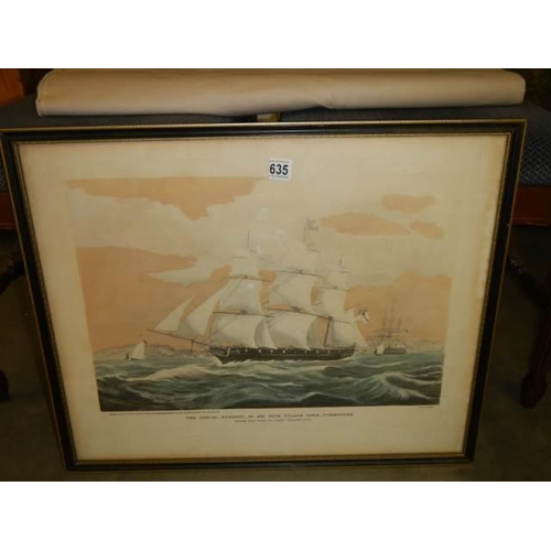 635 - An old framed and glazed engraving seascape by Rasenberg. COLLECT ONLY.