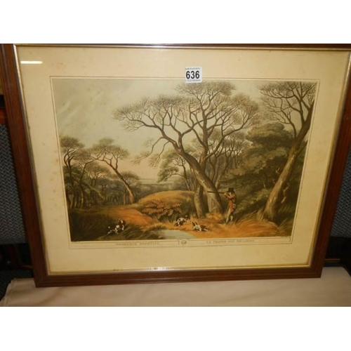 636 - A good framed and glazed mid 20th century engraving entitled Woodcock Shooting, COLLECT ONLY.