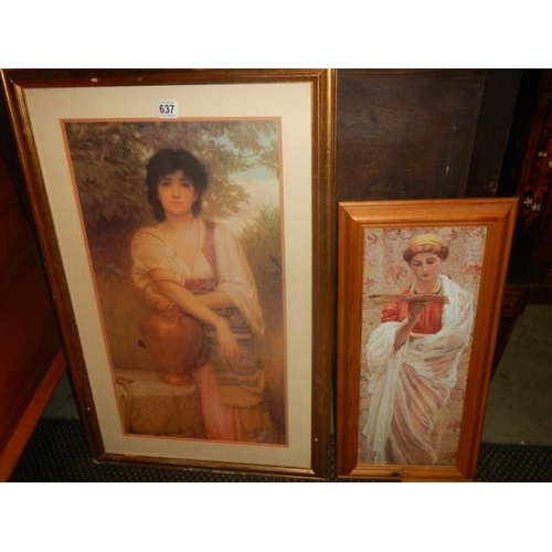 637 - A late 20th century framed and glazed print 'Lady by Well' and one other, COLLECT ONLY.