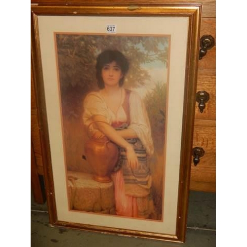 637 - A late 20th century framed and glazed print 'Lady by Well' and one other, COLLECT ONLY.