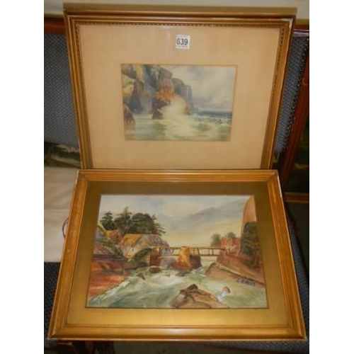 639 - Two framed and glazed coastal scene watercolours, COLLECT ONLY.