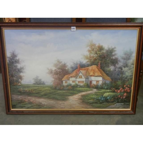 640 - A large oil on canvas cottage scene signed Marten, COLLECT ONLY.