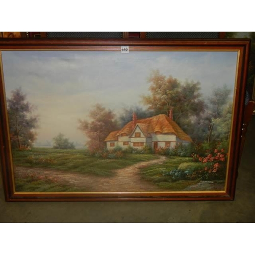 640 - A large oil on canvas cottage scene signed Marten, COLLECT ONLY.