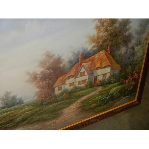 640 - A large oil on canvas cottage scene signed Marten, COLLECT ONLY.