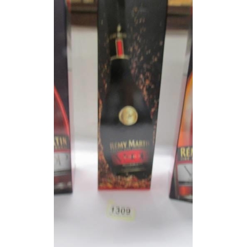 1309 - Three Remy Martin fine champagne cognac.