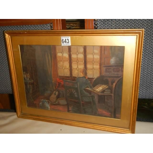 643 - A framed continental style oil on board painting, 45 x 83 cm. COLLECT ONLY