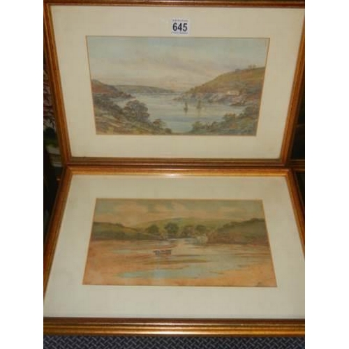 645 - Two good framed and glazed watercolour rural scenes signed but indistinct, 43 x 31 cm.