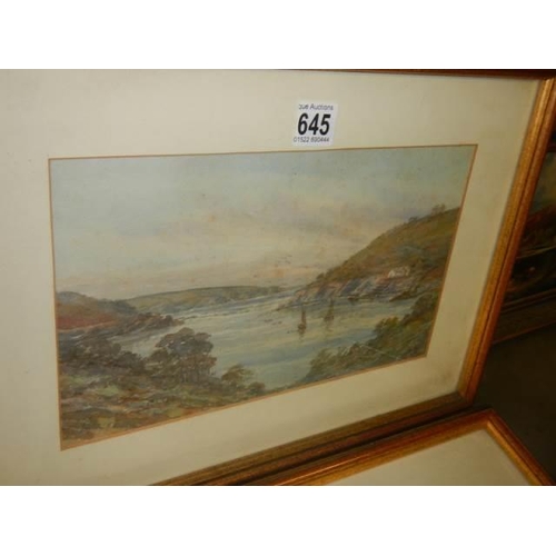 645 - Two good framed and glazed watercolour rural scenes signed but indistinct, 43 x 31 cm.