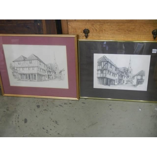 655 - Two framed and glazed late 20th century prints of Thaxted, Surrey, COLLECT ONLY.