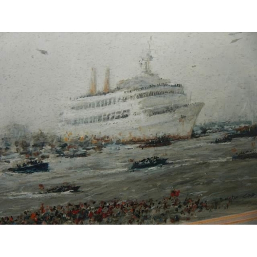 660 - A good framed and glazed picture of a cruise ship signed David?, 39 x 32 cm, COLLECT ONLY.