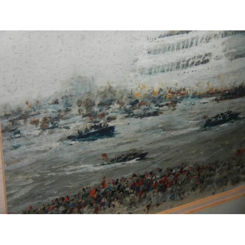 660 - A good framed and glazed picture of a cruise ship signed David?, 39 x 32 cm, COLLECT ONLY.