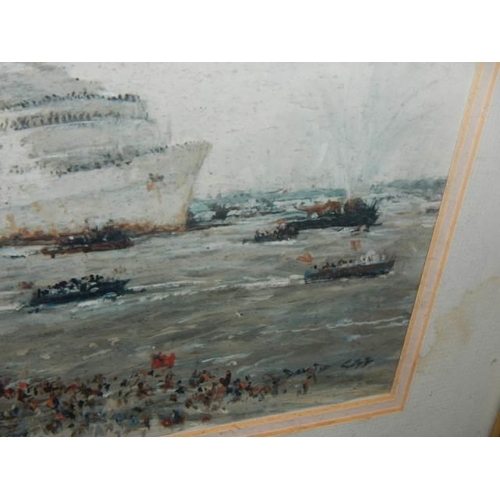 660 - A good framed and glazed picture of a cruise ship signed David?, 39 x 32 cm, COLLECT ONLY.