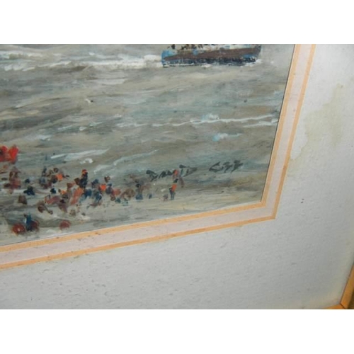 660 - A good framed and glazed picture of a cruise ship signed David?, 39 x 32 cm, COLLECT ONLY.