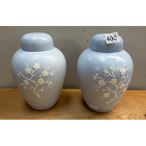 400 - A pair of vintage Copeland Spode Asian blossom ginger jars with lids