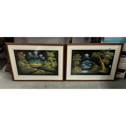 422 - A pair of framed and glazed paintings on felt. COLLECT ONLY.