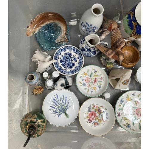 435 - A mixed lot including Minton, Royal Worcester, Aynsley dishes, Goebel bird, Art Nouveau gilded perfu... 