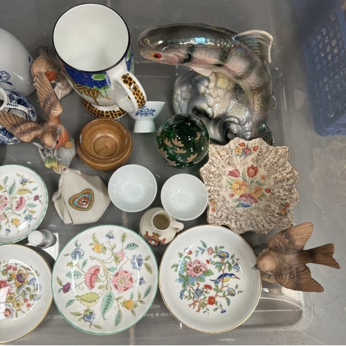 435 - A mixed lot including Minton, Royal Worcester, Aynsley dishes, Goebel bird, Art Nouveau gilded perfu... 