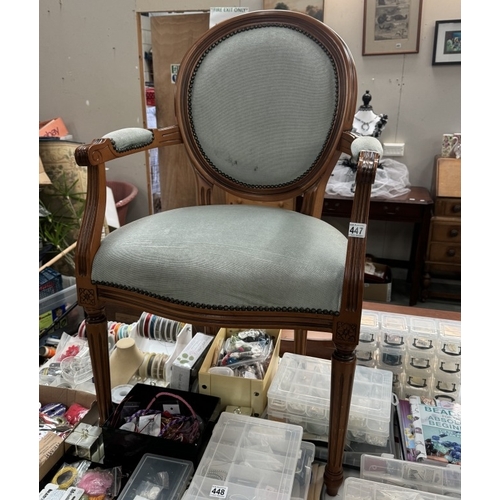 447 - A late 20th century mahogany framed bedroom chair, COLLECT ONLY.