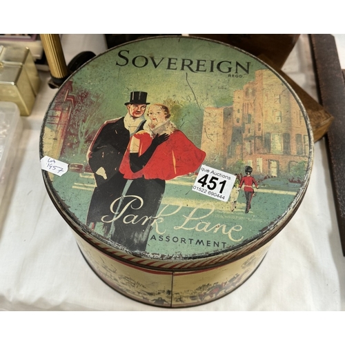 451 - A quantity of vintage advertising tins, wooden boxes & lacquered gloves box