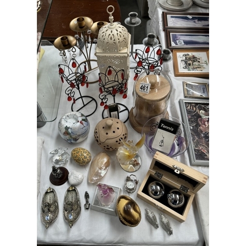 461 - A quantity of miscellaneous including candleholders, glass dome etc