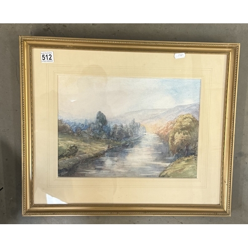 512 - A good framed and glazed watercolour river scene. unsigned. COLLECT ONLY