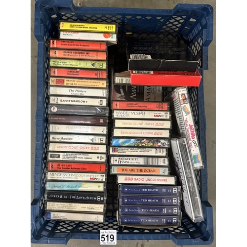 519 - A box of music cassettes including The Lost Treasures Of Ted Heath etc