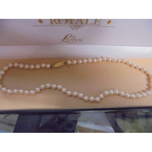 523 - Two cased rows of Lotus pearls.