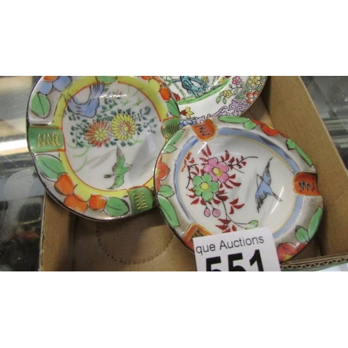 551 - A small Minton bird decorated plate and two old ceramic ashtrays.