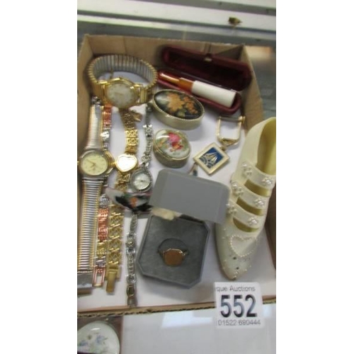 552 - A mixed lot including pill boxes, watches etc.,