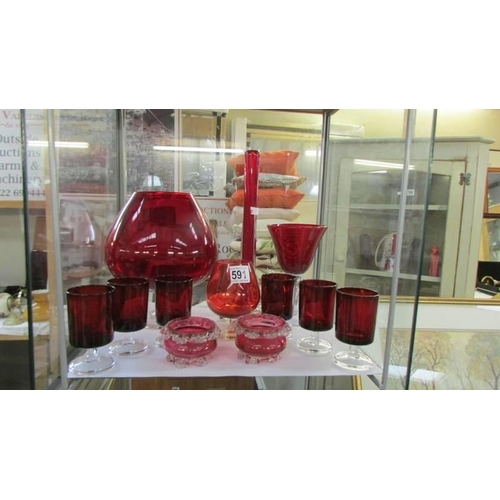 591 - A mixed lot of red and cranberry glass items. COLLECT ONLY.