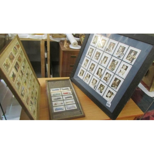 596 - Three sets of framed cigarette cards (Dogs missing glass), COLLECT ONLY.