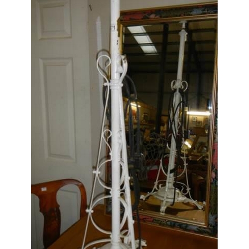 671 - A late Victorian brass standard lamp painted white, COLLECT ONLY.