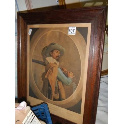 707 - An early 20th century oak framed print of a Cavalier. COLLECT ONLY.