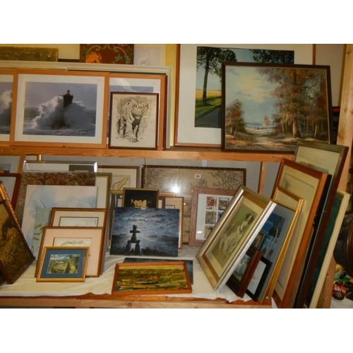 716 - In excess of 100 framed paintings and prints including watercolours, oils on canvas etc., COLLECT ON... 