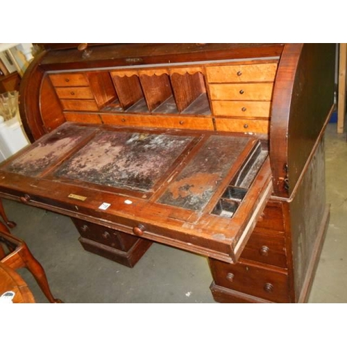 719 - A Victorian mahogany barrel top clerks desk, COLLECT ONLY.