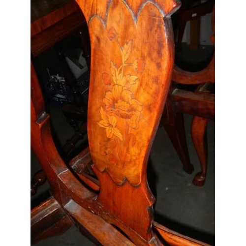 720 - A set of four late Victorian inlaid chairs, one a/f, missing seat pads. COLLECT ONLY.