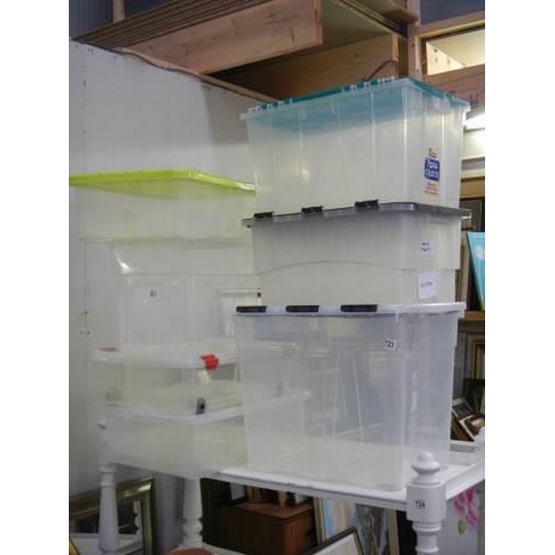 723 - Seven plastic storage boxes with lids, COLLECT ONLY.